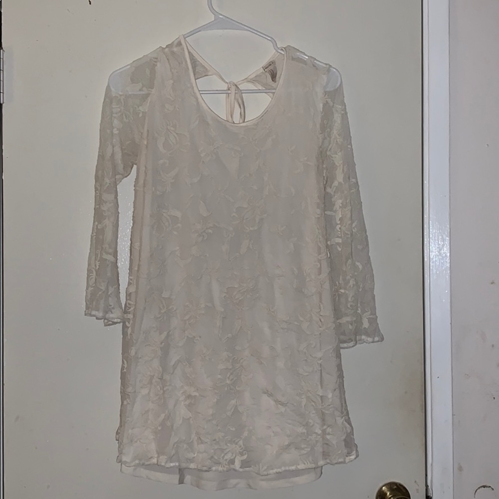 White floral pattern see through dress (: